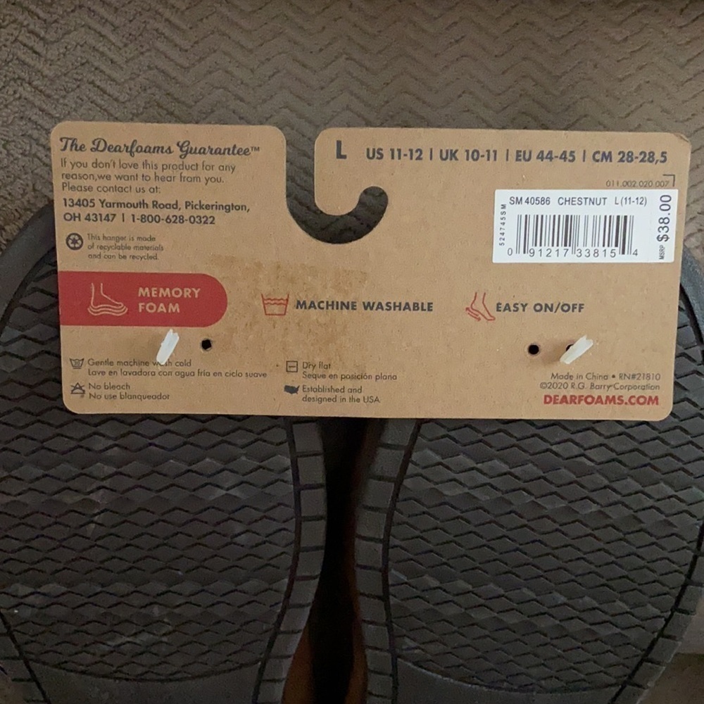 NWT Dearfoam Men’s Slippers Brown  Memory Foam Size L 11-12 - Picture 3 of 8